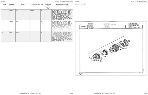 Manitou Telehandler MT 1240 L TURBO S2 Parts Catalog 547751 1