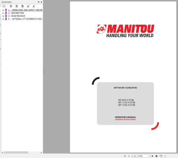 Manitou Telehandler MT 13.1 GB Repair Manual Operator Manuals Part Manual Update 2021 9