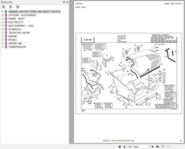 Manitou Telehandler MT 1330 SL S2 Parts Catalog 547751