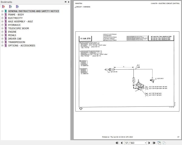 Manitou Telehandler MT 1332 H SL TURBO MONO ULTRA ORH Parts Catalog 547754