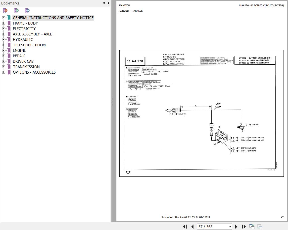 Manitou Telehandler MT 1332 H SL TURBO MONO ULTRA ORH Parts Catalog 547754