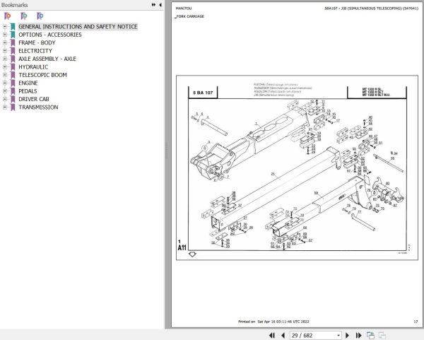 Manitou Telehandler MT 1332 H SL TURBO MONO ULTRA Parts Catalog 547754