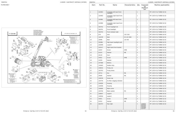 Manitou Telehandler MT 1335 H SL TURBO S2 E2 Parts Catalog 547859 1