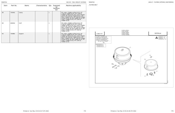 Manitou Telehandler MT 1335 SL TURBO S3 E2 Parts Catalog 547848 1