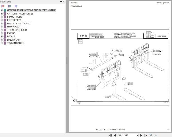 Manitou Telehandler MT 1337 SL Parts Catalog 547049