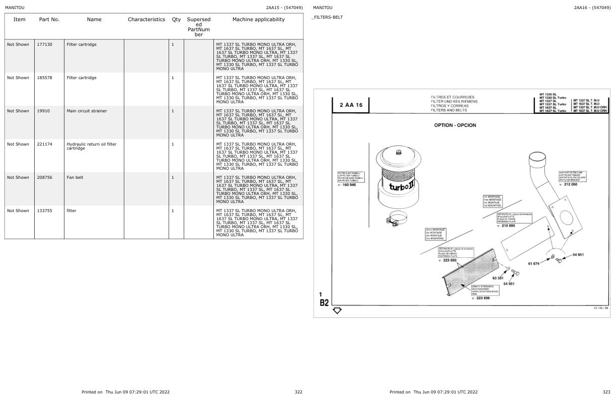 Manitou Telehandler MT 1337 SL Parts Catalog 547049