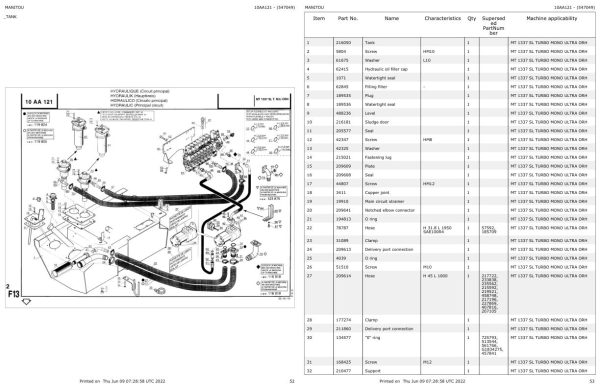 Manitou Telehandler MT 1337 SL TURBO MONO ULTRA ORH Parts Catalog 547049 1