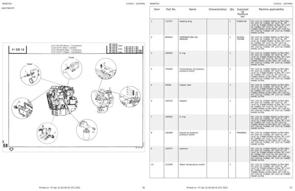 Manitou Telehandler MT 1337 SL TURBO MONO ULTRA Parts Catalog 547049 1