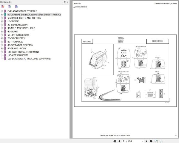 Manitou Telehandler MT 1436 R PRIVILEGE Parts Catalog 547966