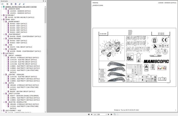 Manitou Telehandler MT 1440 1840 E3 Parts Catalog 647012