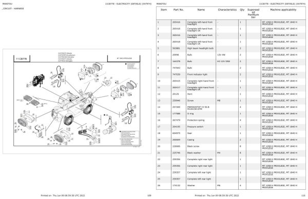Manitou Telehandler MT 1440 1840 H PRIVILEGE Parts Catalog 547974 1