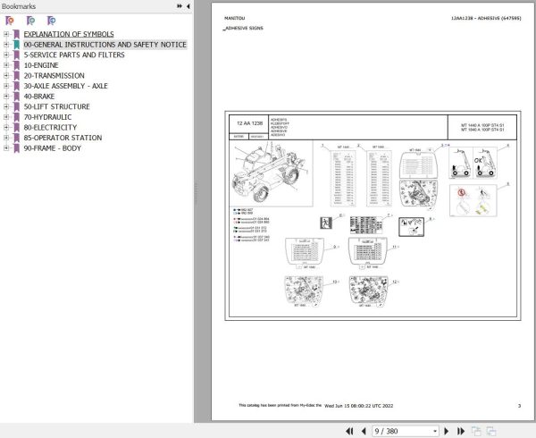 Manitou Telehandler MT 1440 A 100P ST4 S1 Parts Catalog 647595