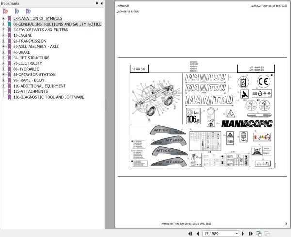 Manitou Telehandler MT 1440 A E3 MT 1840 A E3 Parts Catalog 647026