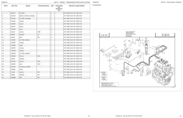 Manitou Telehandler MT 1440 A E3 MT 1840 A E3 Parts Catalog 647026 1