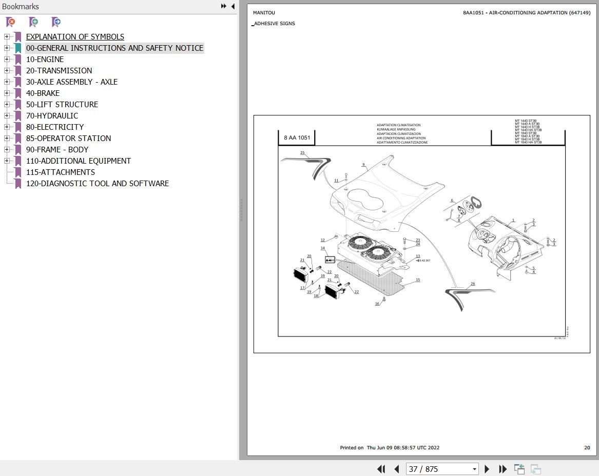 Manitou Telehandler MT 1440 A ST3B Parts Catalog 647101