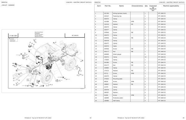 Manitou Telehandler MT 1440 E3 MT 1840 E3 Parts Catalog 647012 1