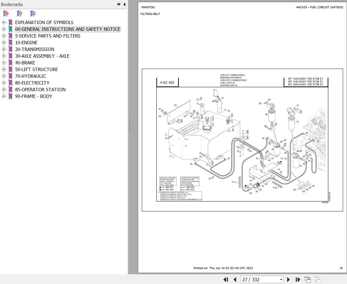 Manitou Telehandler MT 1440 EASY 75D ST3B S1 Parts Catalog 647563