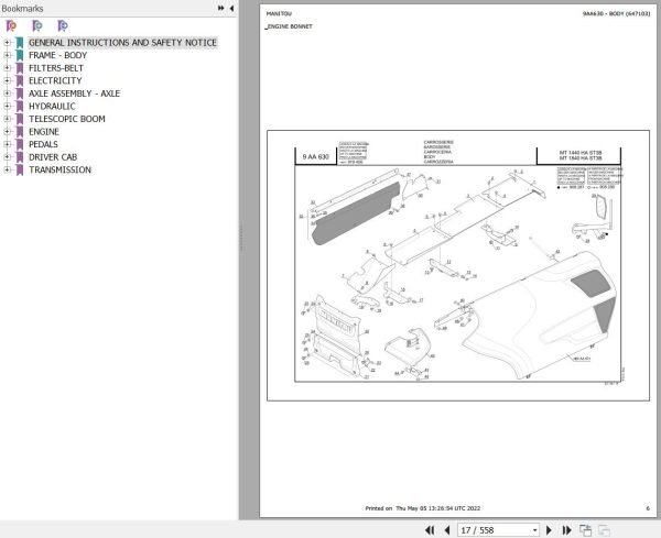 Manitou Telehandler MT 1440 H A ST3B Parts Catalog 647103