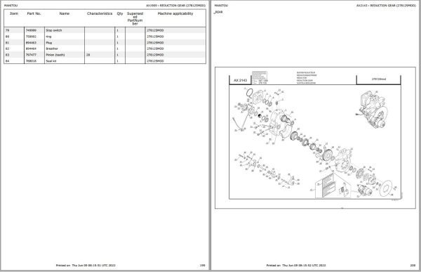Manitou Telehandler MT 1440 H E3 MT 1840 H E3 Parts Catalog 647043