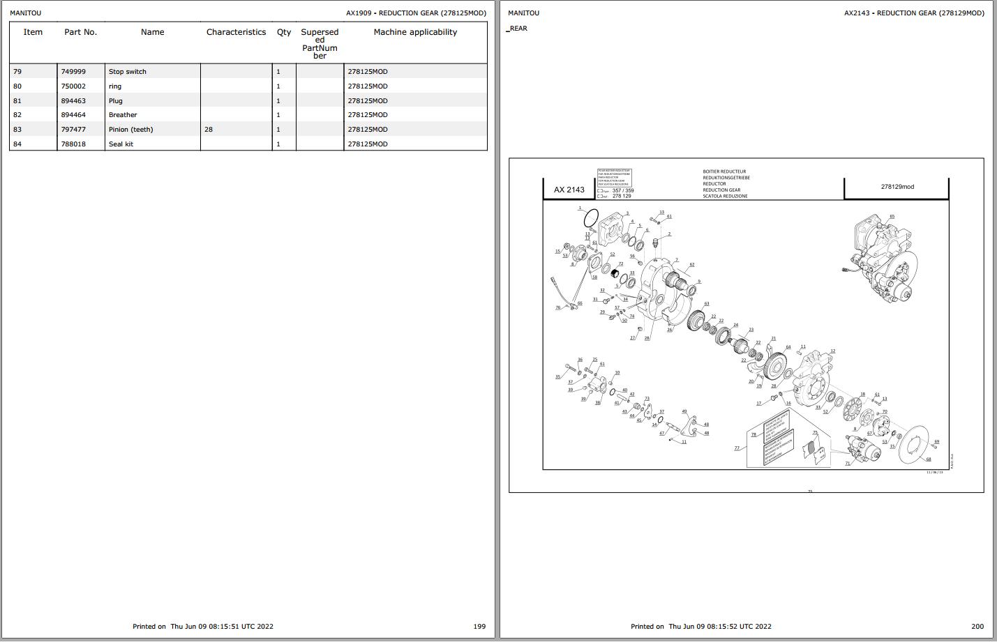 Manitou Telehandler MT 1440 H E3 MT 1840 H E3 Parts Catalog 647043