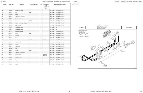 Manitou Telehandler MT 1440 H E3 Parts Catalog 647043 1