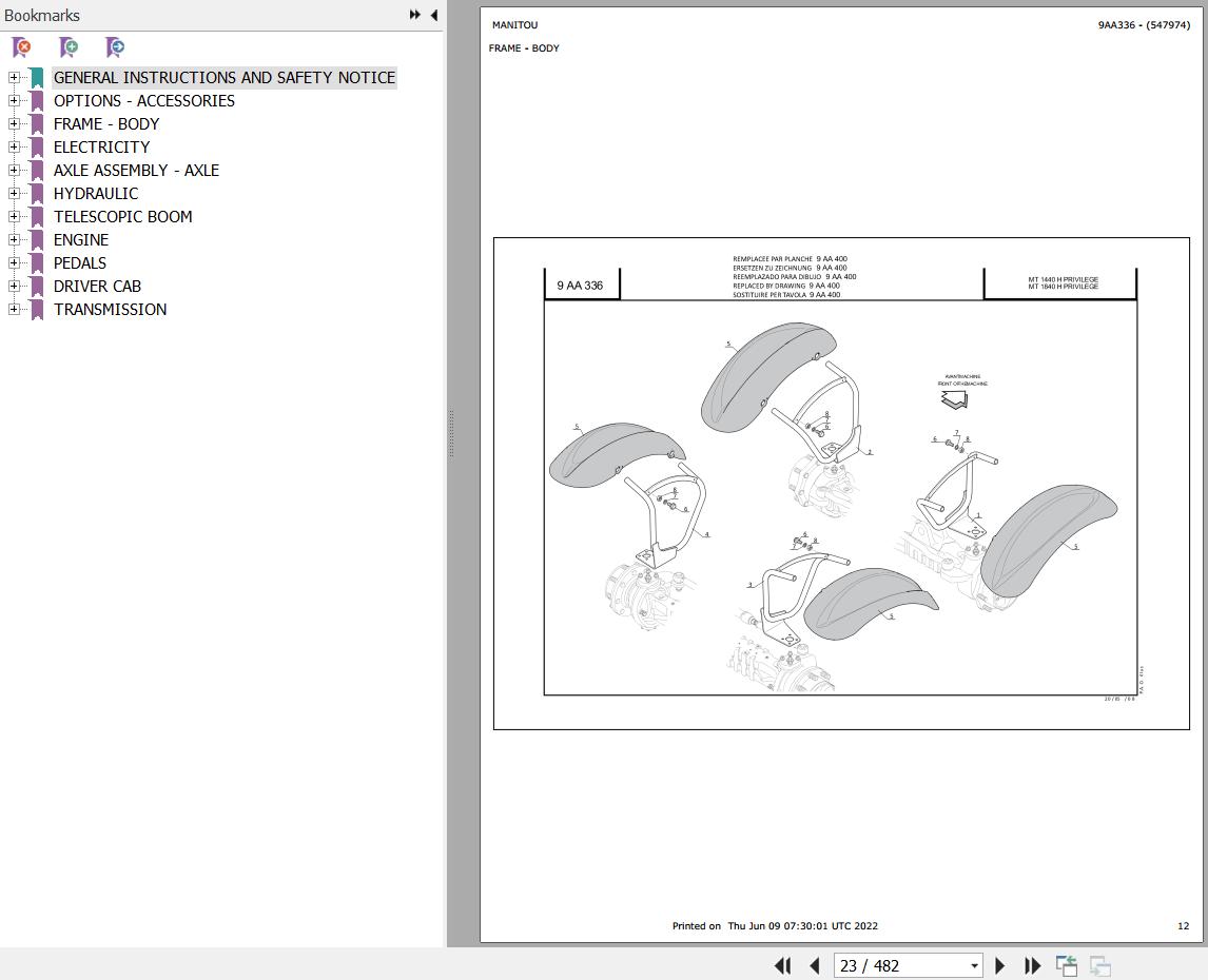 Manitou Telehandler MT 1440 H PRIVILEGE Parts Catalog 547974