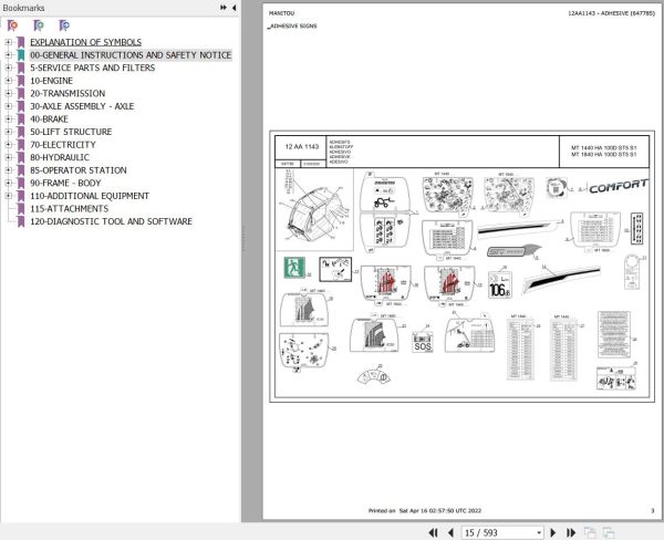 Manitou Telehandler MT 1440 HA 100D ST5 S1 Parts Catalog 647785
