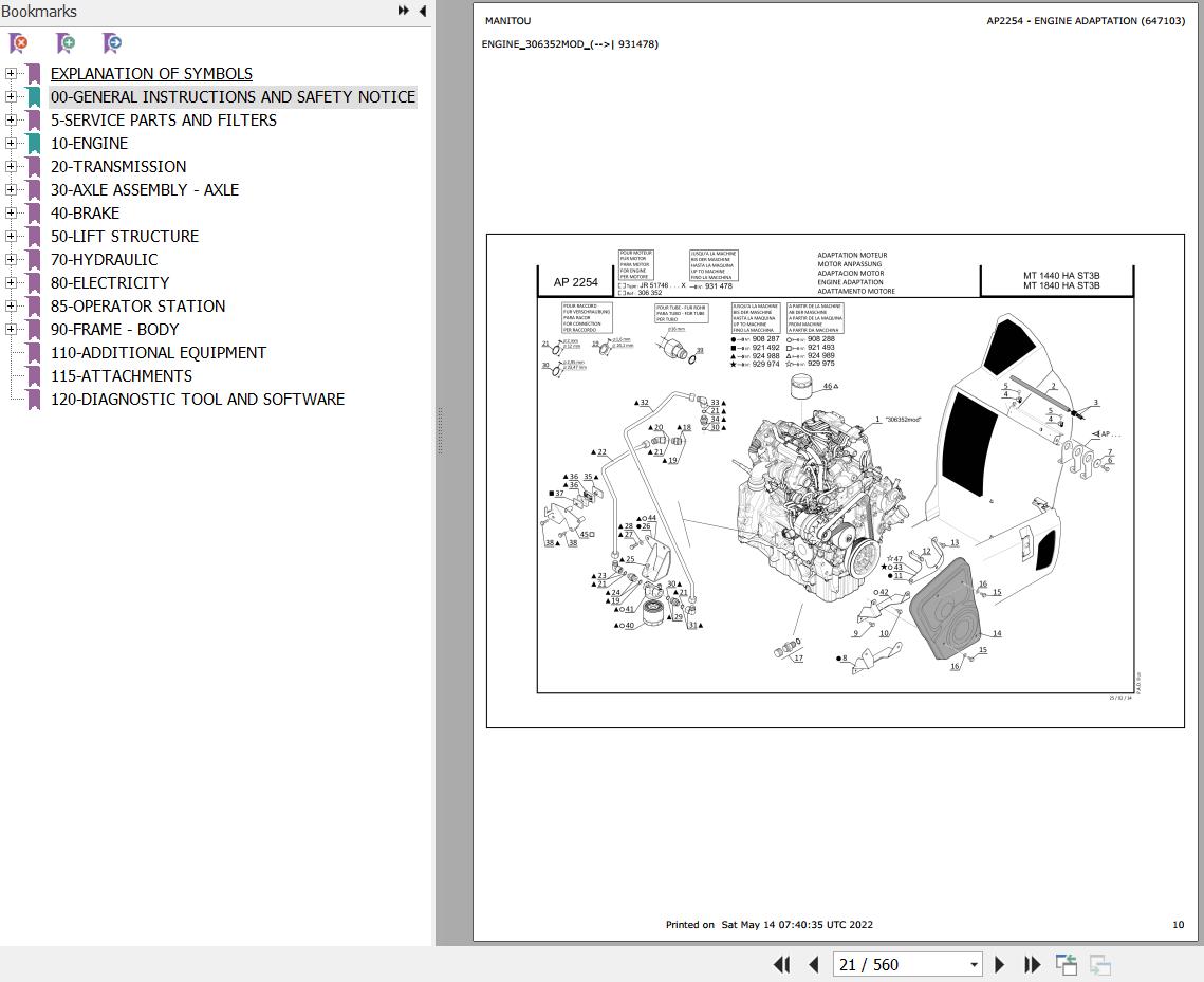 Manitou Telehandler MT 1440 HA ST3B Parts Catalog 647103