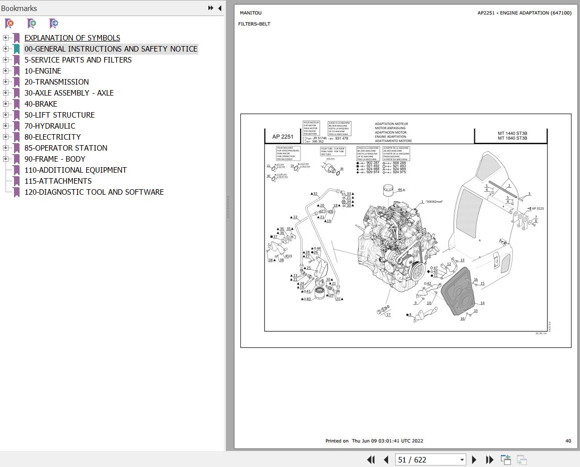 Manitou Telehandler MT 1440 ST3B Parts Catalog 647100