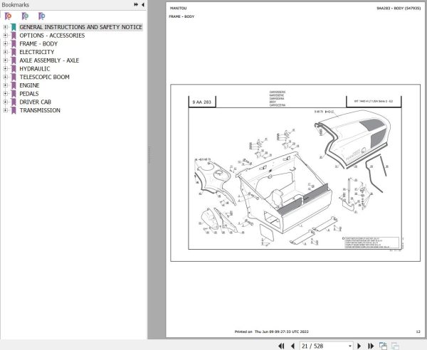 Manitou Telehandler MT 1445 H L TURBO S2 E2 USA Parts Catalog 547935