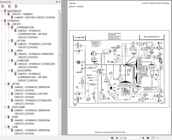 Manitou Telehandler MT 1530 SCP Series C Parts Catalog 547030