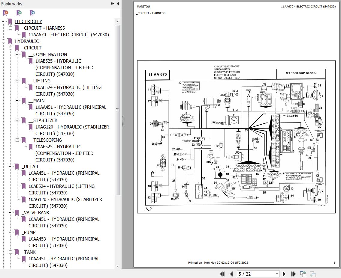 Manitou Telehandler MT 1530 SCP Series C Parts Catalog 547030