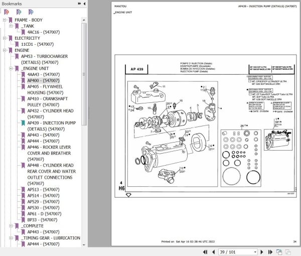 Manitou Telehandler MT 1530 SCP TURBO NACELLE ORH Parts Catalog 547007