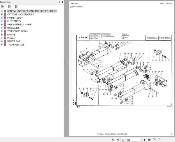 Manitou Telehandler MT 1530 SCP ULTRA Parts Catalog 547007
