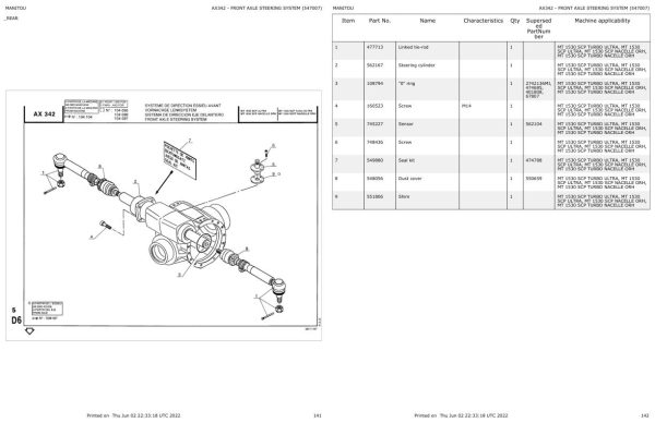 Manitou Telehandler MT 1530 SCP ULTRA Parts Catalog 547007 1