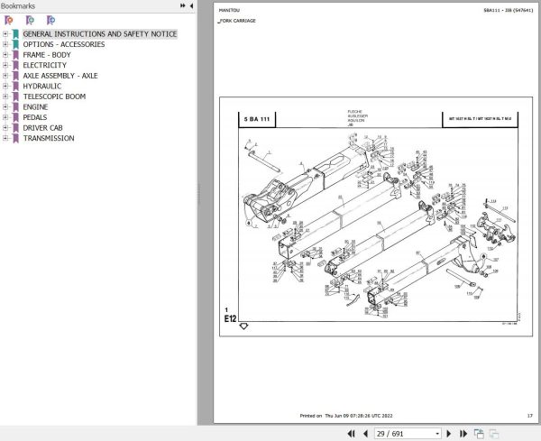 Manitou Telehandler MT 1637 H SL TURBO MONO ULTRA Parts Catalog 547641