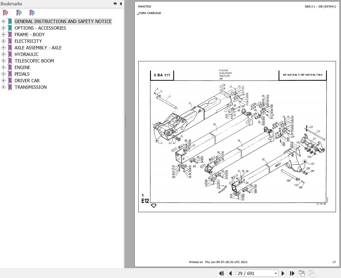 Manitou Telehandler MT 1637 H SL TURBO MONO ULTRA Parts Catalog 547641