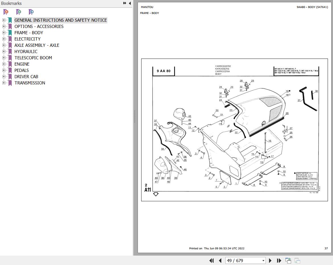 Manitou Telehandler MT 1637 H SL TURBO Parts Catalog 547641