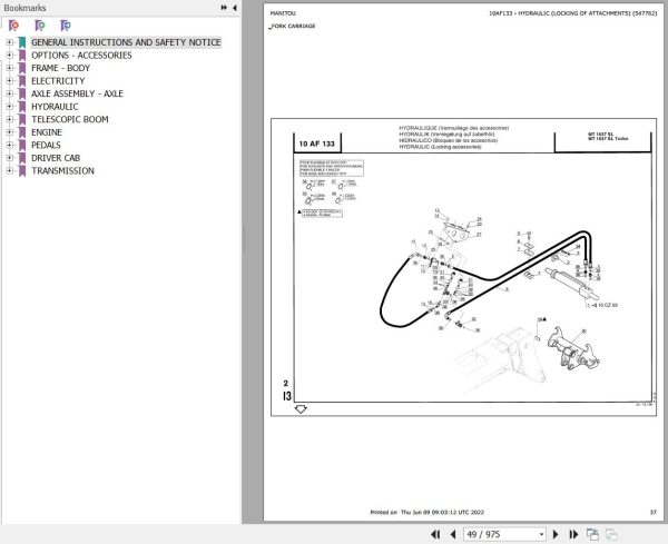 Manitou Telehandler MT 1637 SL S2 Parts Catalog 547751