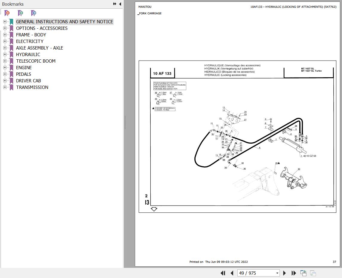 Manitou Telehandler MT 1637 SL S2 Parts Catalog 547751