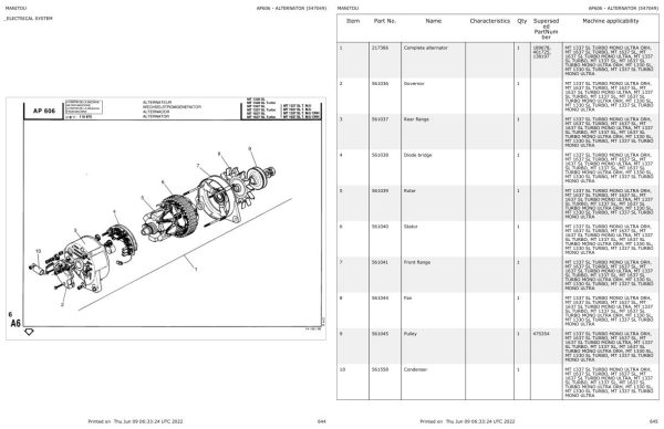 Manitou Telehandler MT 1637 SL TURBO MONO ULTRA ORH Parts Catalog 547049 1