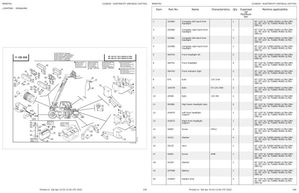 Manitou Telehandler MT 1637 SL TURBO MONO ULTRA ORH S2 Parts Catalog 547754 1