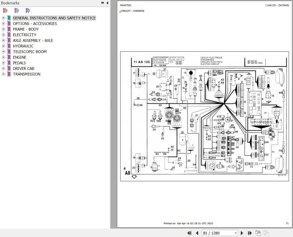 Manitou Telehandler MT 1637 SL TURBO Parts Catalog 547049