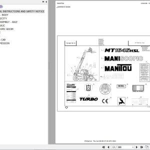 Manitou Telehandler MT 1645 HSL TURBO MONO ULTRA USA Parts Catalog 547784