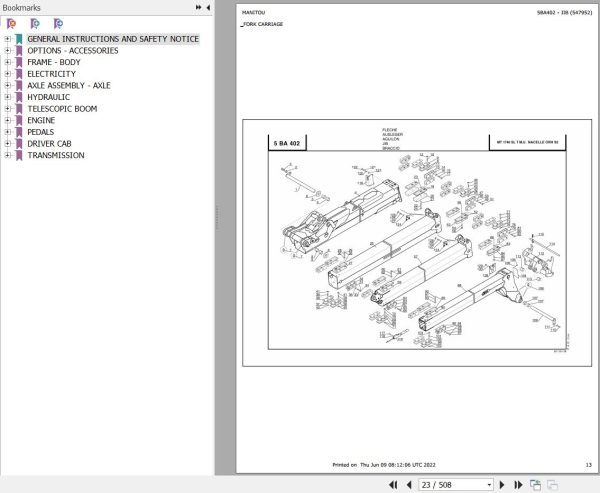Manitou Telehandler MT 1740 SL TURBO MONO ULTRA ORH S2 Parts Catalog 547952