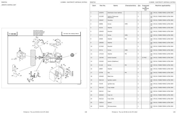 Manitou Telehandler MT 1740 SL TURBO MONO ULTRA ORH S2 Parts Catalog 547952 1