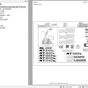 Manitou Telehandler MT 1740 SL TURBO S3 E2 Parts Catalog 547848