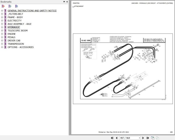 Manitou Telehandler MT 1745 H SL TURBO ULTRA ORH RC S2 E2 Parts Catalog 547858