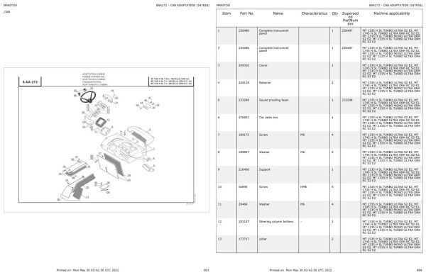 Manitou Telehandler MT 1745 H SL TURBO ULTRA ORH RC S2 E2 Parts Catalog 547858 1