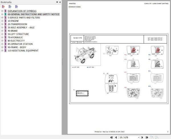 Manitou Telehandler MT 1840 100D ST5 S1 Parts Catalog 647760